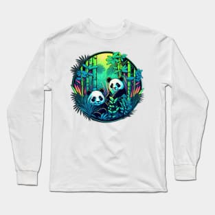 Neon Pandas Sitting in Bamboo Forest Neon Long Sleeve T-Shirt